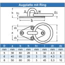 Augplatte Raute mit Ring 36 x 60 mm - Edelstahl A2 - gestanzt und geschweisst
