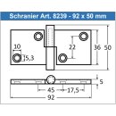 Scharnier 92 x 36 x 5 mm, Links, Feinguss poliert, Edestahl AISI 316 / A4