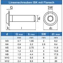 Linsenkopfschrauben M8 X 12/12 mit Flansch ISO 7380, Innensechskant, Vollgewinde, Edelstahl A4