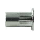 Flachkopf-Einnietmuttern, Rundschaft offen, gerändelt M6X14,5 Edelstahl A2