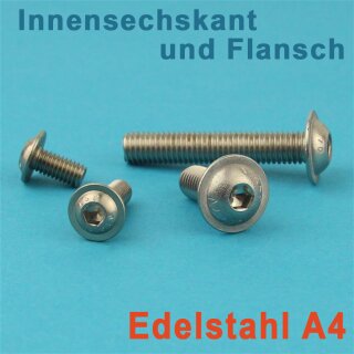 Linsenkopfschrauben mit Flansch ISO 7380, Innensechskant, Vollgewinde, Edelstahl A4