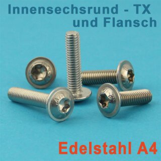 Linsenkopfschrauben mit Flansch und Innensechrund (TX) ISO 7380, Vollgewinde, Edelstahl A4