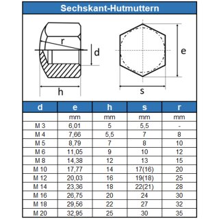 50 Hutmuttern flach M10 Edelstahl DIN 917