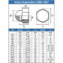 Hutmuttern M8 hohe Form DIN 1587 Edelstahl A2