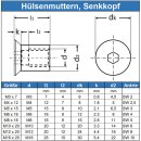 Hülsenmuttern M6 X 16 mit Senkkopf u. Innensechskant Edelstahl A1