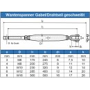 Wantenspanner Gabel-Drahtseil geschweißt geschlossen Edelstahl A4 technische Zeichnung