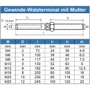 Gewinde-Walzterminal für D=4 mm/M8 Außengewinde rechts, Edelstahl A4