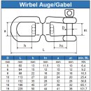 Wirbel Auge-Gabel Edelstahl A4 technische Zeichnung