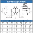 Wirbel Auge/Gabel D=8, Edelstahl A4