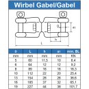 Wirbel Gabel-Gabel Edelstahl A4 technische Zeichnung