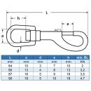 Wirbelkarabinerhaken L= 90, Edelstahl A4