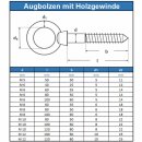 Augbolzen mit Holzgewinde 10 X 100, Edelstahl A4