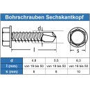 Bohrschrauben 4,8 X 16 mit Sechskantkopf und Bund, Form K DIN 7504 Edelstahl A2