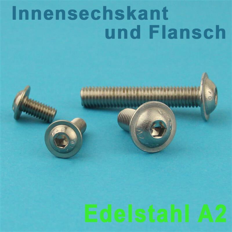 ISO 7380-2 Flachrundkopf-Schrauben mit Flansch, Vollgewinde und TX Antrieb,  Edelstahl A2