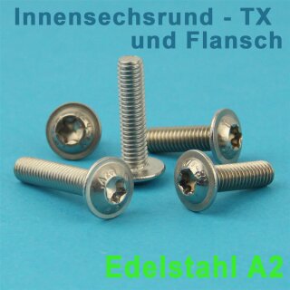 Linsenkopfschrauben mit Flansch ISO 7380 TORX Vollgewinde Edelstahl A2