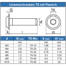 Linsenkopfschrauben mit Flansch ISO 7380 TORX Vollgewinde Edelstahl A2 technische Zeichnung