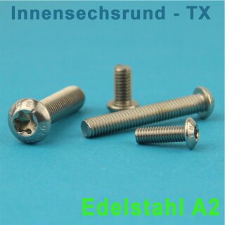 Linsenkopfschrauben mit Innensechsrund TORX ISO 7380 Vollgewinde Edelstahl A2