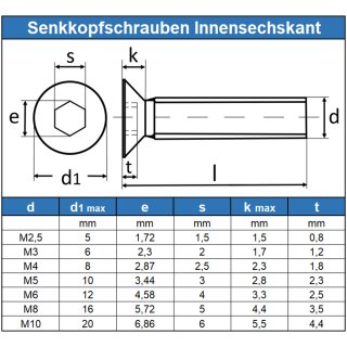 A2 Senkkopfschraube M6x20mm für Standard Airlineschiene