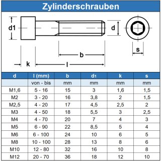 M4 M5 M6 Linksgewinde Zylinderschrauben Innensechskant – Edelstahl V2A DIN912